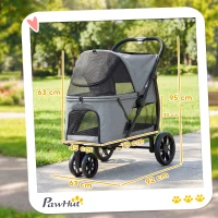 PawHut Dog Stroller, 3 Wheels Pet Stroller with Dual Entry, Easy One-Click Quick Fold, Mesh Windows, Washable Cushion(m-3)