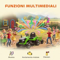 AIYAPLAY Trattore Elettrico per Bambini con Rimorchio Staccabile e Telecomando, in Plastica e Metallo, 139x58x55 cm, Verde(m-7)