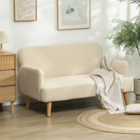 HOMCOM Sofá de 2 Plazas de 140 cm Tapizado en Terciopelo Patas de Madera de Caucho para Sala de Estar Blanco(m-10)