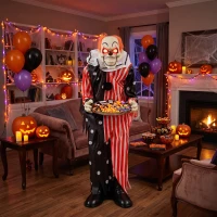 HOMCOM Animated Clown Halloween Decoration, Scary Halloween Animatronics Decor with Sound Touch Activated(m-14)