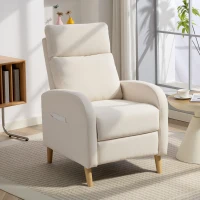 HOMCOM Sillón Relax Reclinable Tapizado en Lino Sintético con Reposapiés y Bolsillos Laterales Carga 135 kg Crema(m-10)