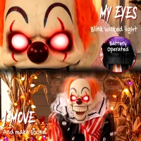 HOMCOM Animated Clown Halloween Decoration, Scary Halloween Animatronics Decor with Sound Touch Activated(m-4)