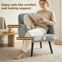 HOMCOM Lounge Chair Velvet Upholstered Armchair with Spring Cushion for Living Room Bedroom Grey(m-4)
