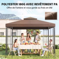 Outsunny Toit de Remplacement pour pavillon de Jardin Toile de Rechange pour pavillon tonnelle Tente 3 x 3 m Marron(m-6)