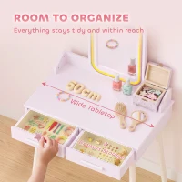 AIYAPLAY Kids Dressing Table, Girls Vanity Set with Stool, 3-Colour LED Lights Mirror, Large Drawer for Ages 3-8, Pink(m-5)