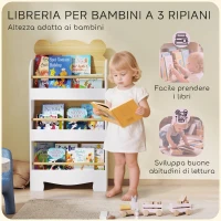 AIYAPLAY Libreria per Bambini con 3 Ripiani a Forma di Orsetto con Barriere Frontali, 55x15x110 cm, Color Legno(m-4)