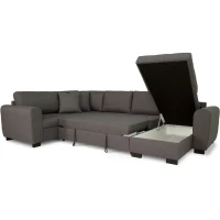 Canapé d'angle panoramique convertible réversible - Tissu Gris - L 313 x P 213 x H 90 cm - HAMILTON - Fabriqué en Ukraine(m-4)