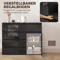 HOMCOM Modernes Sideboard, Stauraum-Sideboard mit 5 Schubladen, verstellbarem Regal, Soft-Close-Tür, Schwarz Hochglanz(m-6)