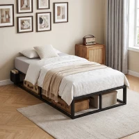 HOMCOM 12 Slats Metal Platform Bed Frame, 3ft Single Bed Frame with Storage Bag and Anti-Slip Pads, Black(m-8)