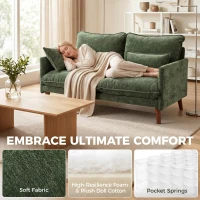 HOMCOM 2 Seater Sofa, Loveseat Sofa with Spring Cushions, Wide and Deep Seat, Wood Legs, Green(m-4)