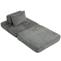 HOMCOM Canapé-lit pliant 2 en 1, chauffeuse 1 place, convertible en chenille, coussin épais, dossier et oreiller, gris(m-18)