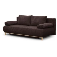 Canapé convertible - 3 places - MIKA - Velours côtelé marron foncé - Coffre de rangement - L 192 x H 84 x P 93 cm(m-4)
