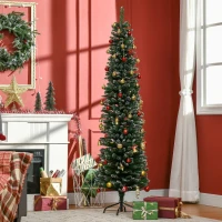 HOMCOM Albero di Natale Slim con 570 Rami, Albero di Natale Innevato Artificiale Alto e Stretto con Base Rimovibile e Pieghevole, Ø53x190cm, Verde(m-10)