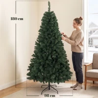 HOMCOM Brad Artificial de Crăciun, 180 cm, 888 Ramuri Ignifuge, Bază Metalică Pliabilă, Verde(m-3)