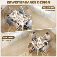 HOMCOM Ausziehbarer Esstisch 80-120 cm für 4-6 Personen, Platzsparender Küchentisch mit einfacher Ausziehfunktion, Natur(m-4)