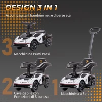 AIYAPLAY Macchinina per Bambini 2 in 1 con Maniglione e Barriera di Sicurezza, 86.5x40x89.5 cm, Bianco e Nero(m-4)