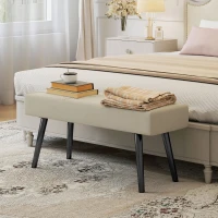 HOMCOM Upholstered Hallway Bench, End of Bed Bench with X-Shape Design and Steel Legs, Cream(m-13)