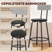HOMCOM Bartisch mit Barhocker Set Tresentisch mit 2 gepolsterten Hockern mit Fußstütze für Esszimmer, kleinen Raum, Grau(m-5)