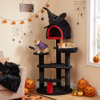 PawHut Gothic Cat Tree, 155cm Cat Tower for Indoor Kittens, Multi-Level Stable Kitten Activity Centre, Black, Halloween(m-2)