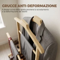 HOMCOM Appendiabiti da Terra in Bambù con Ruote, Grucce, Barre, Vassoio e Ripiano, per Camera da Letto, Ingresso, Rovere(m-7)