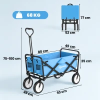 Outsunny 135L Festival Trolley on Wheels, Folding Wagon Camping Trolley Cart with Adjustable Handle, Dual Brakes, Portable Wagon Cart for Outdoor, Garden, Shopping, Fishing, Blue(m-3)
