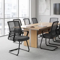 HOMCOM Padded Meeting Office Chair, Ergonomic Desk Chair No Wheels with Sled Base for Bedroom, Waiting, Reception, Dark Grey(m-9)