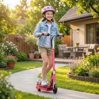 HOMCOM Foldable Powered Scooter with Adjustable Handle, Brake, Pink(m-2)