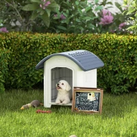 PawHut Niche pour Chien Extérieur, Maison pour Chien en Plastique avec Sol Surélevé et Amovible, Toit Imperméable, Gris(m-10)