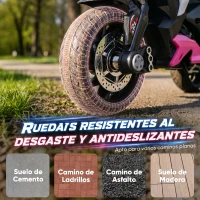 HOMCOM Moto Eléctrica para Niños con 3 Ruedas Pedal Faro LED Música y Bocina para Niños de 3 a 5 Años Rosa(m-6)