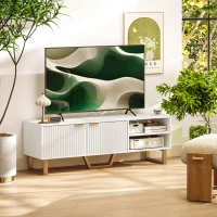HOMCOM Mueble TV para Televisores de hasta 177,8 cm 2 Puertas Acanaladas Compartimento Abierto y Pasacables Blanco(m-10)