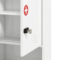 HOMCOM Medicijnkast voor wandmontage met cijferslot en sleutel, 3-laags, afsluitbaar, wit(m-12)