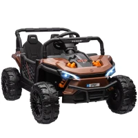 AIYAPLAY Macchina Elettrica per Bambini UTV 12V con Cintura, Telecomando, Sospensioni, USB, 3-6 km/h, 3-5 Anni, Marrone(m-1)