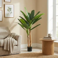 HOMCOM Árbol de Plátano Artificial 150 cm Planta Artificial Decorativa con Maceta y  2 Troncos para Hogar Oficina Salón Verde(m-10)