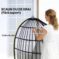 Outsunny Fotoliu suspendat tip ou cu suport, pernă și tetieră, din oțel și poliester, 75x62x107 cm, gri(m-4)