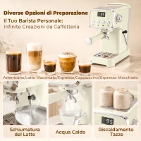 HOMCOM Macchina Caffè Espresso Semiautomatica 20 Bar 1350W, Lancia Montalatte, 1 o 2 Tazze, Acqua Calda, Scaldatazze(m-4)
