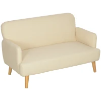 HOMCOM Sofá de 2 Plazas de 140 cm Tapizado en Terciopelo Patas de Madera de Caucho para Sala de Estar Blanco(m-11)