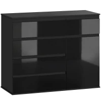 HOMCOM Modernes Sideboard, Stauraum-Sideboard mit 5 Schubladen, verstellbarem Regal, Soft-Close-Tür, Schwarz Hochglanz(m-1)