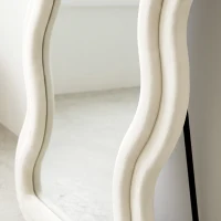 HOMCOM Espejo de Cuerpo Entero 160x60 cm Marco Ondulado Aterciopelado Independiente Apoyado y de Pared Crema(m-13)