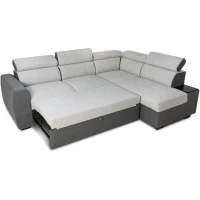 Canapé d'angle convertible réversible - 4/5 places - KELIO - Tissu Anthracite/Gris - 3 tétieres - 245 x 184 x 77/87 cm(m-5)