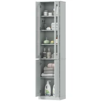 HOMCOM Tall Bathroom Storage Cabinet, 6-Tier Slim Bathroom Cabinet with Adjustable Shelf, 4 Soft-Close Doors, Dusty Blue(m-15)