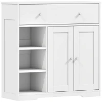 HOMCOM Bathroom Floor Cabinet, Freestanding Bathroom Cabinet with Drawer, Door, Open Shelves, White(m-1)