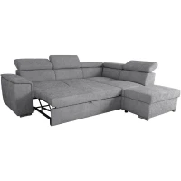 Canapé d'angle convertible réversible - 5 places - DAYTONA - Tissu texturé gris perle - Coffre - 260 x 216 x 94 cm(m-3)