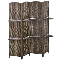 HOMCOM Biombo Separador de Ambientes 4 Paneles 160x170 cm con 2 Estantes de Exhibición Pantalla de Privacidad Plegable Marrón(m-1)