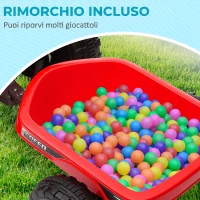 HOMCOM Quad Elettrico per Bambini con Rimorchio, Pedale, Marce Avanti e Indietro, 2.5 km/h, per 18-36 Mesi, Rosso(m-4)