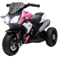 HOMCOM Moto Eléctrica para Niños con 3 Ruedas Pedal Faro LED Música y Bocina para Niños de 3 a 5 Años Rosa(m-11)
