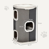 PawHut Tonneau à Gratter pour Chat 3 Niveaux en Peluche et Sisal, 3 Zones, 2 Grands Trous Interconnectés, 40x40x74cm, Gris(m-3)