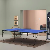 SPORTNOW 9FT Folding Tennis Table, with 8 Wheels, for Indoor Use, Blue(m-10)