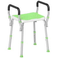 HOMCOM Sgabello Doccia in Alluminio ad Altezza Regolabile con Braccioli e Piedini Antiscivolo, Verde(m-11)