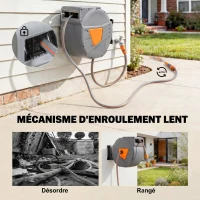 Outsunny Enrouleur Tuyau Arrosage Mural 40+2 m x Ø 15mm, Dévidoir de Tuyaux d'Eau Rétractable Automatique Pivotant à 180°, Orange(m-5)