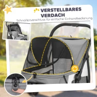 PawHut Hondenwagen inklapbaar huisdierenbuggy met wasbaar kussen, gaasvensters, 3 wielen, voor middelgrote honden tot 20 kg, grijs(m-6)